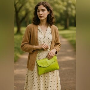 Vintage Valerie Genuine Leather Lime Green Crossbody Bag –Retro Minimalist Purse